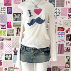 white i heart mustache long sleeve tee